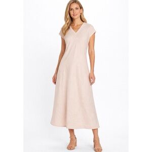 J. Peterman Blush Pink 100% Linen Cap Sleeve Maxi Dress Size 4